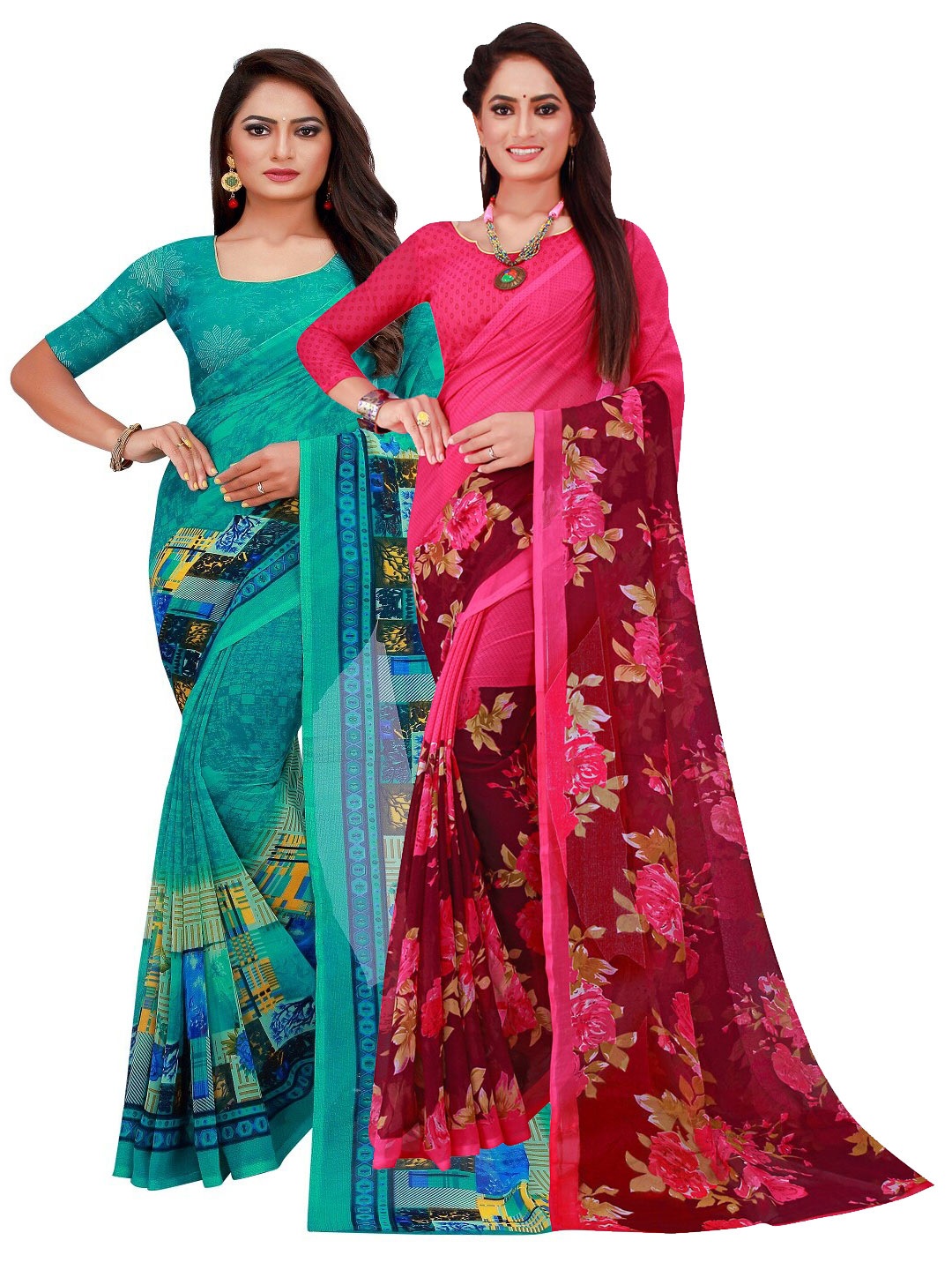 

KALINI Set of 2 Pure Georgette Saree, Turquoise blue