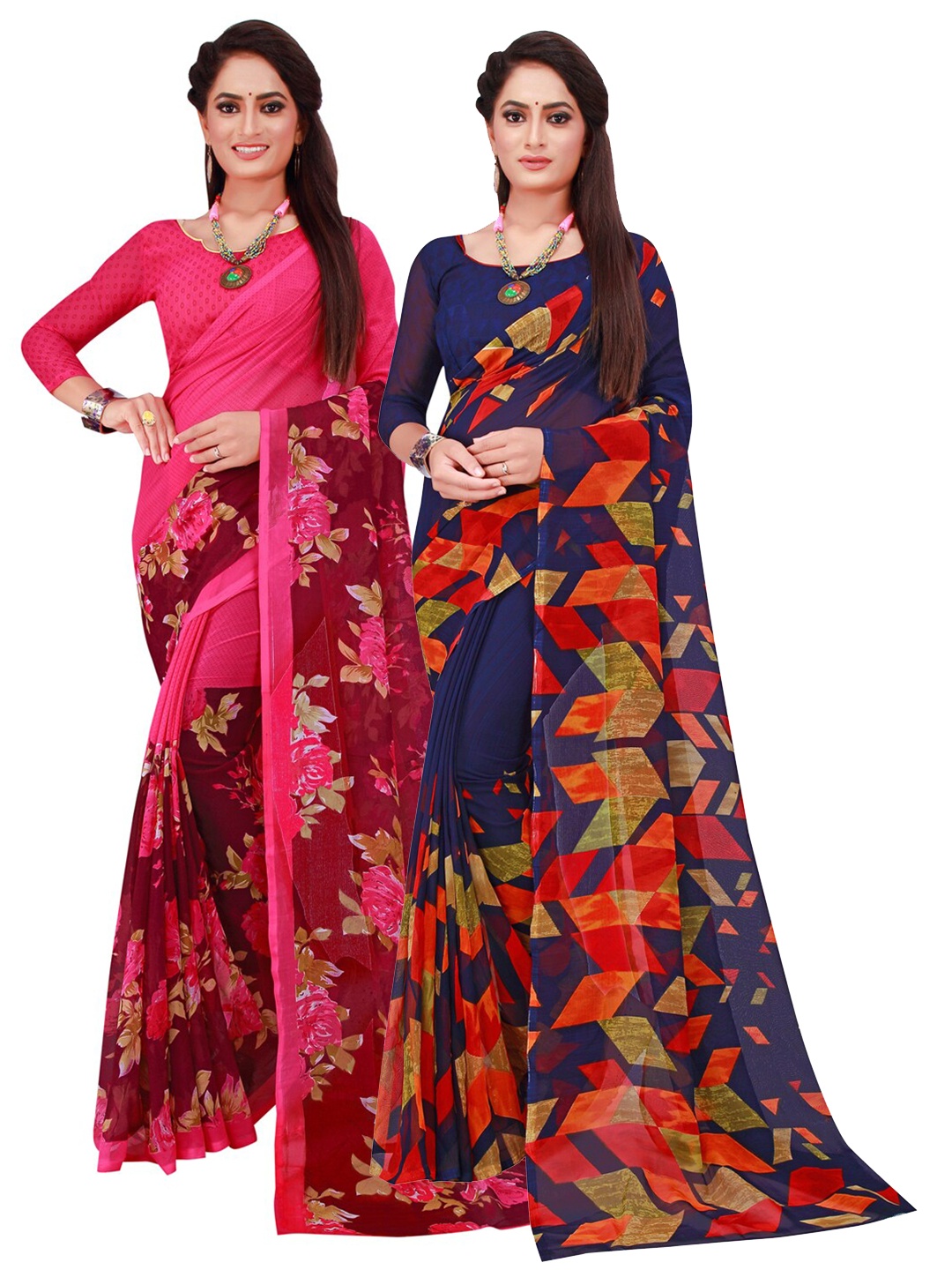 

KALINI Set of 2 Pure Georgette Saree, Navy blue