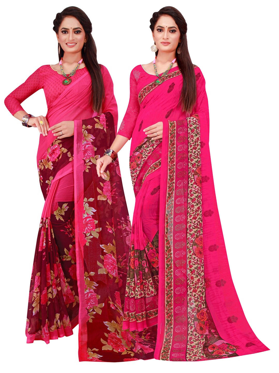 

KALINI Pack of 2 Pure Georgette Sarees, Magenta