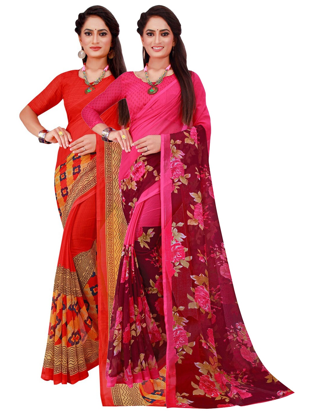 

KALINI Set of 2 Pure Georgette Saree, Red