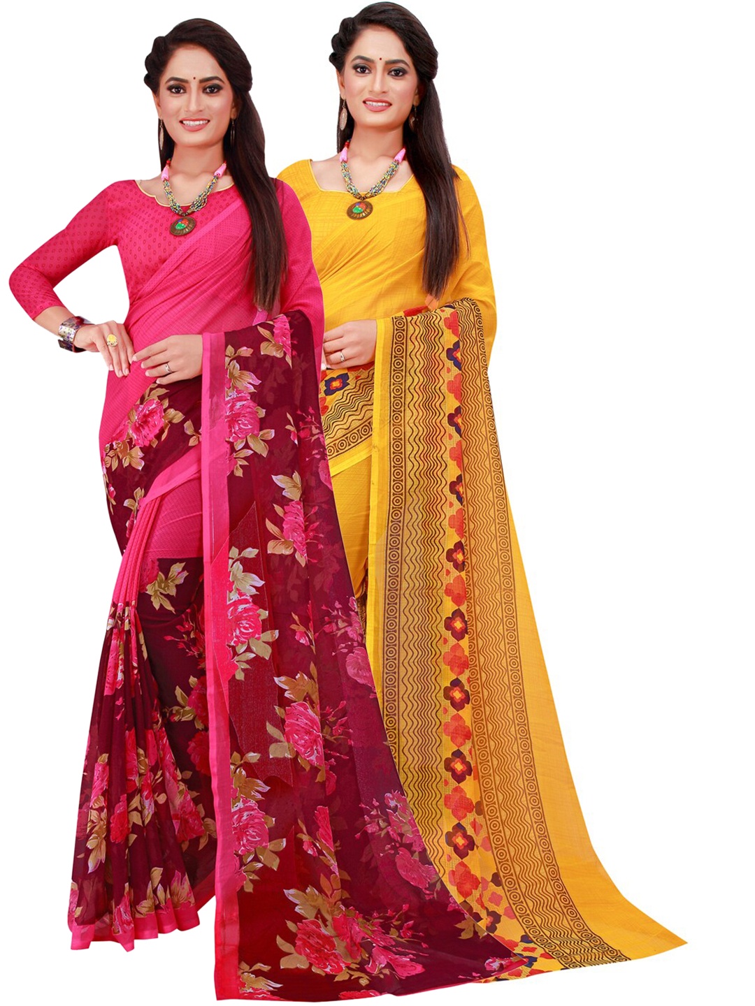 

KALINI Pack of 2 Pure Georgette Sarees, Magenta