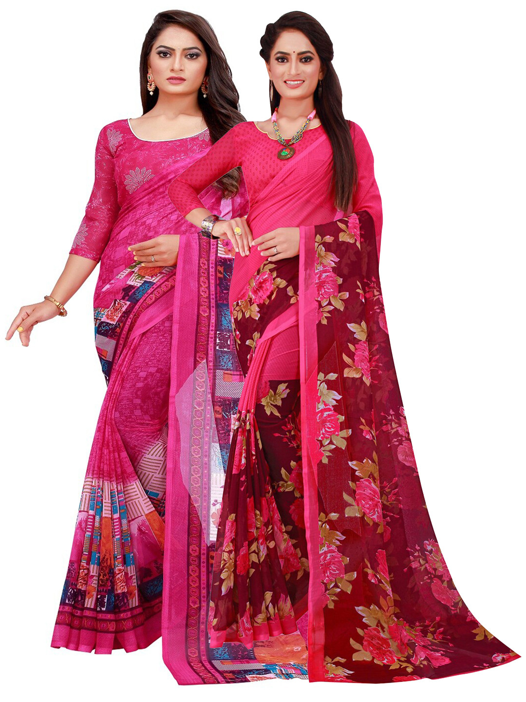 

KALINI Pack of 2 Magenta Printed Pure Georgette Saree