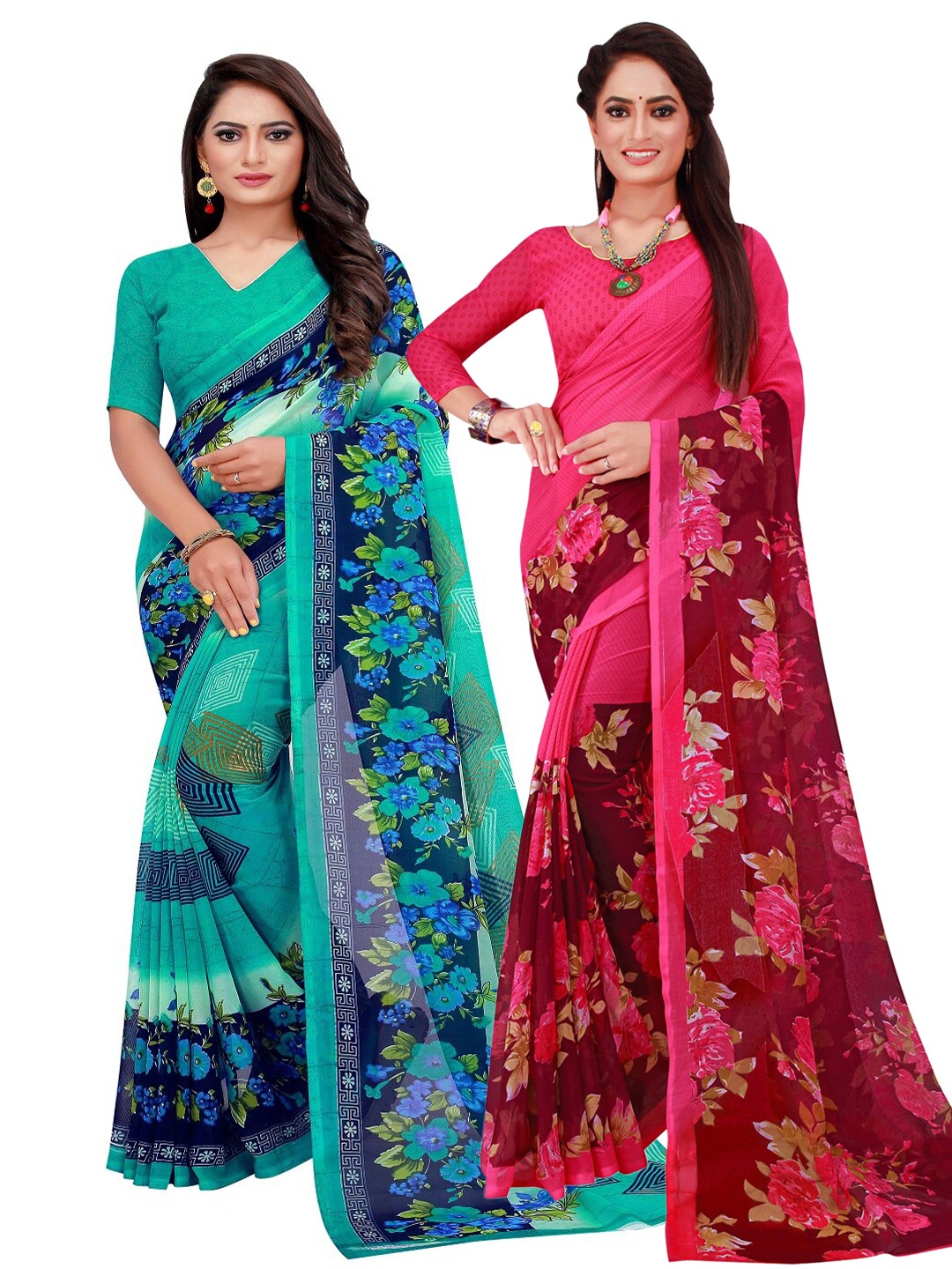 

KALINI Set of 2 Pure Georgette Saree, Turquoise blue