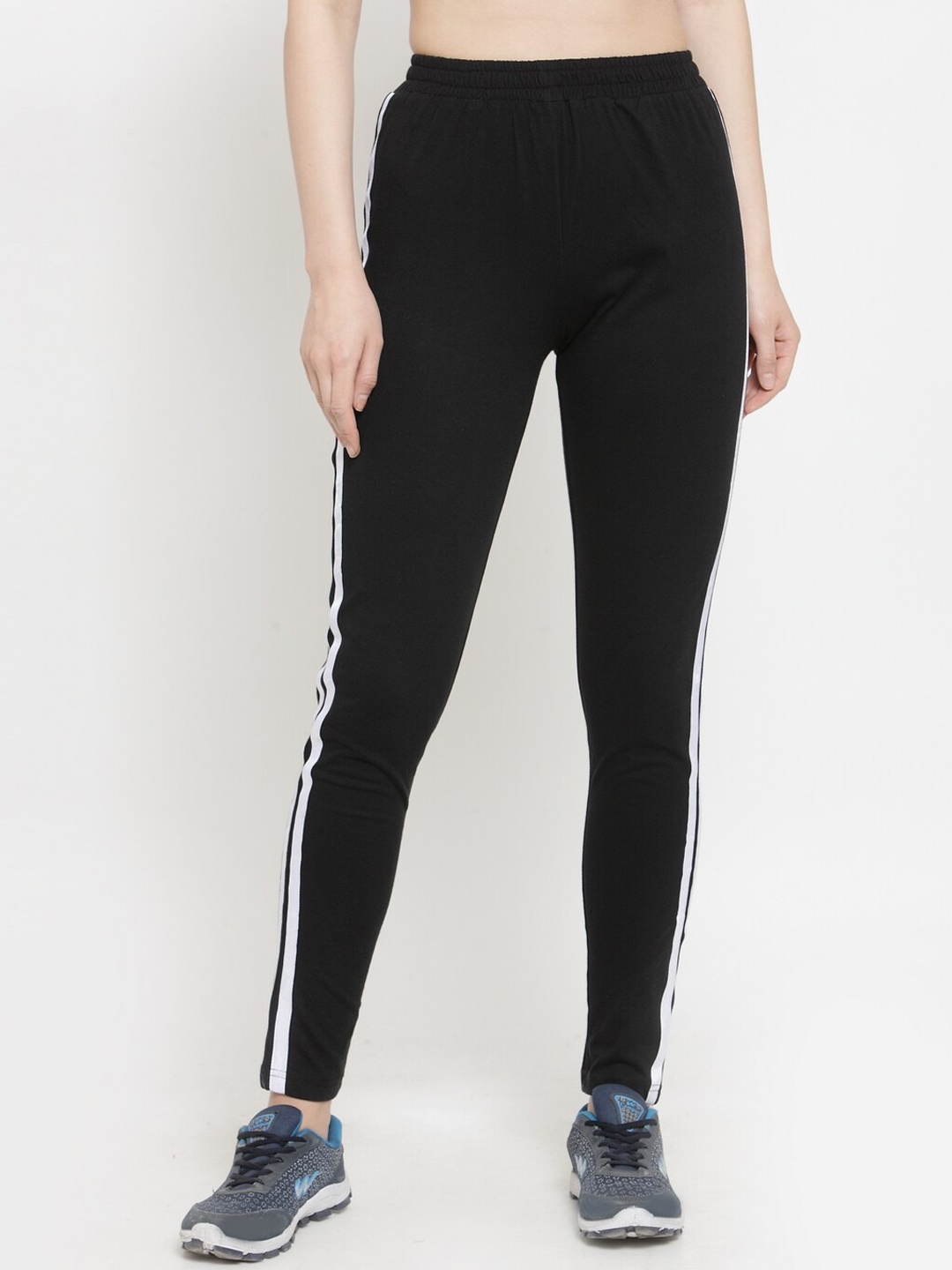 

Boston Club Women Black Cotton Track Pants with Side Panel Detail