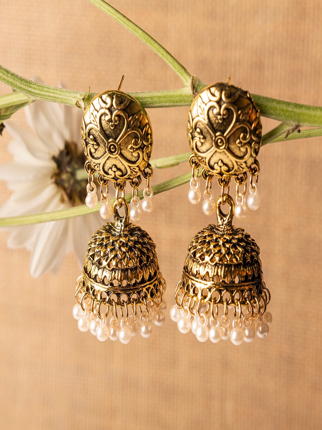 

Jewelz Gold-Toned Dome Shaped Jhumkas Earrings