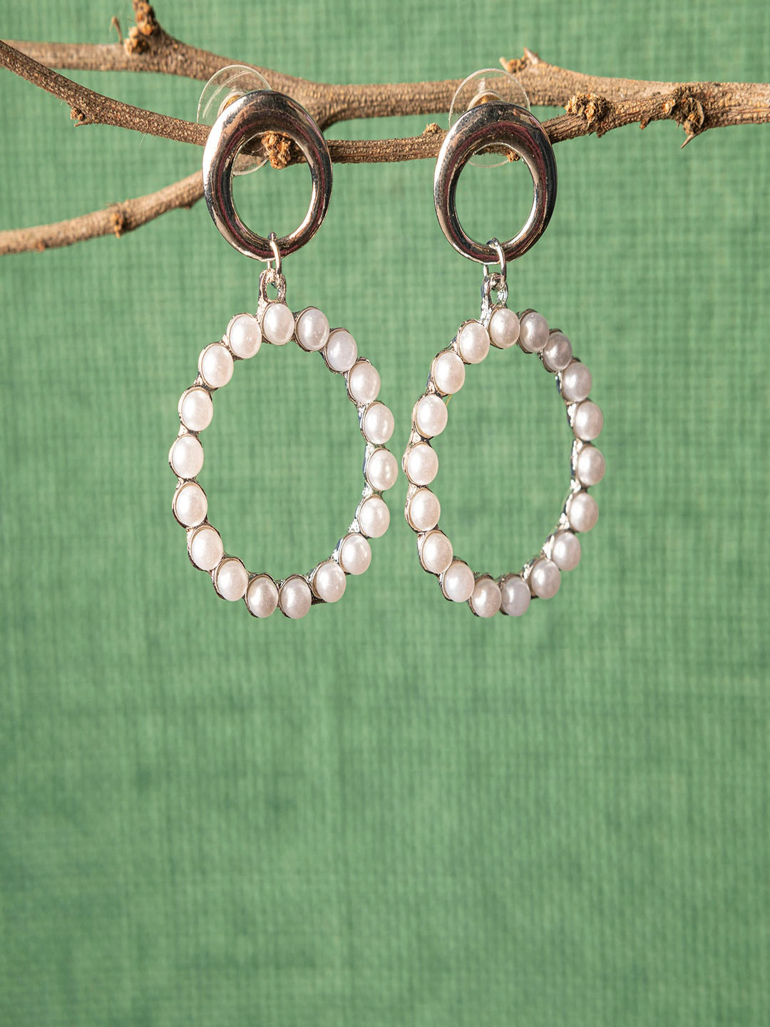 

Jewelz Silver-Plated White Circular Drop Earrings