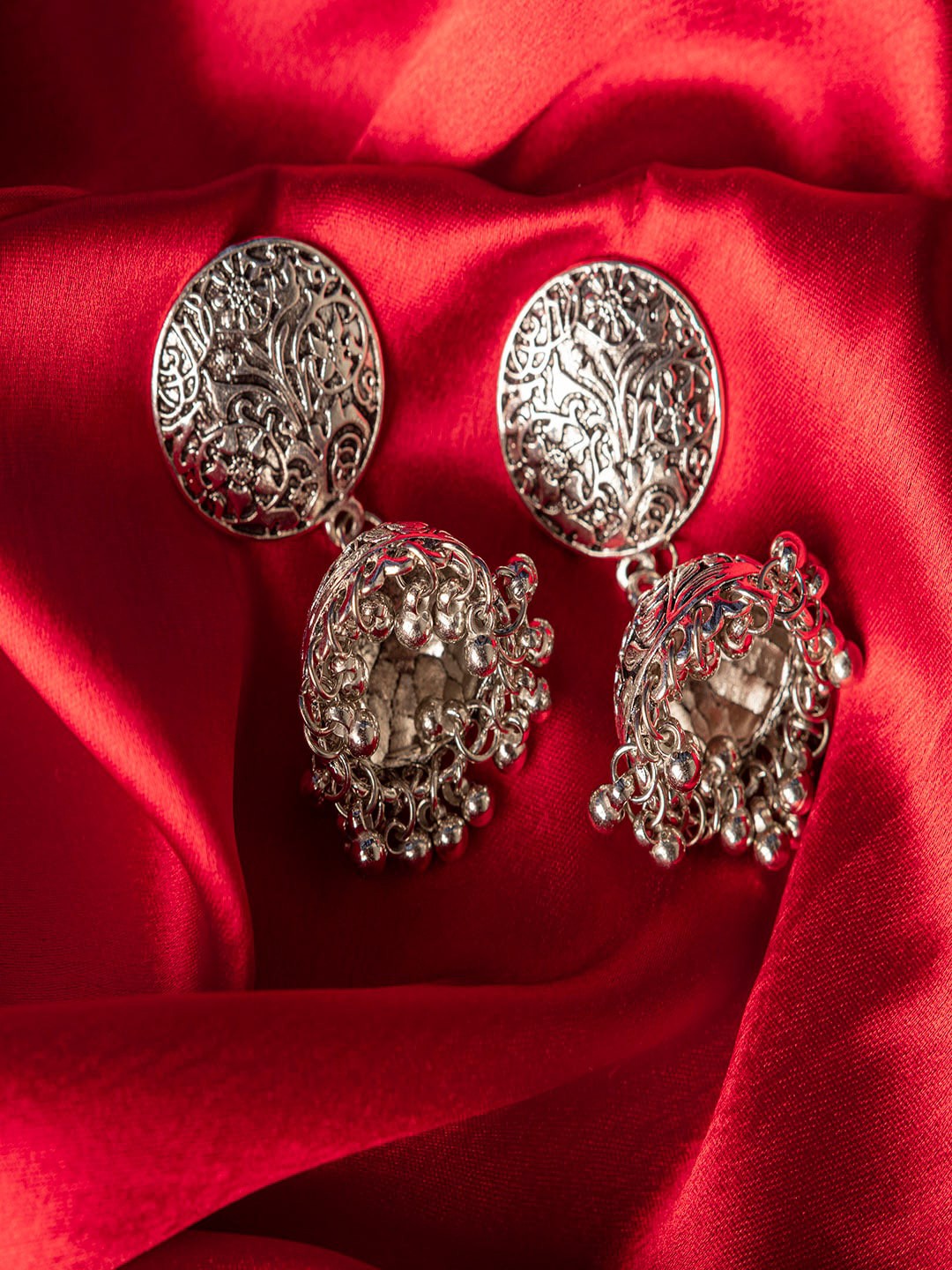 

Jewelz Silver-Toned Contemporary Jhumkas Earrings