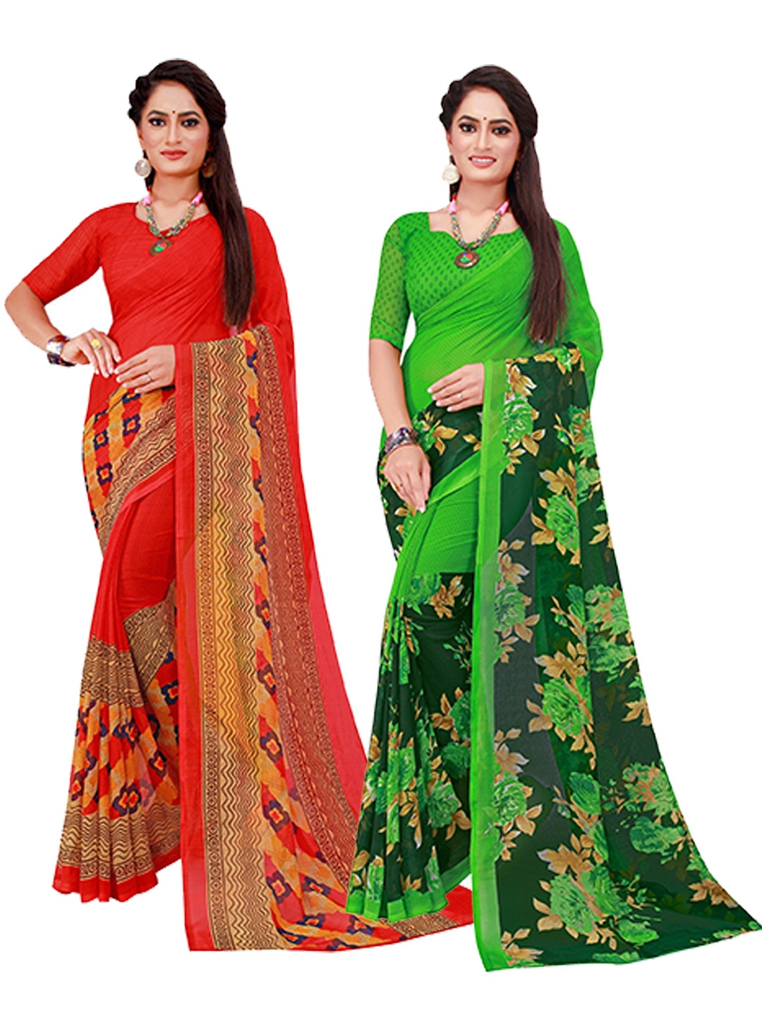 

KALINI Pack of 2 Pure Georgette Sarees, Red