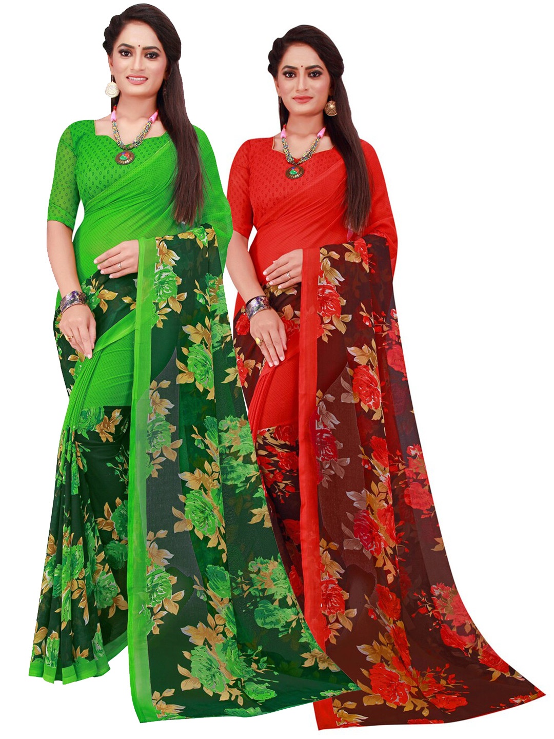 

KALINI Set of 2 Pure Georgette Saree, Green