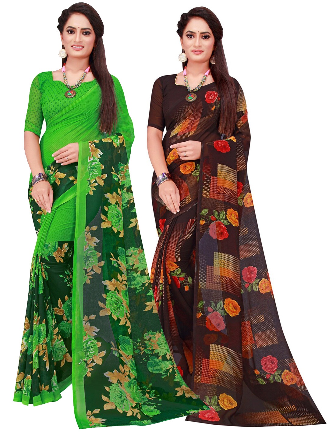 

KALINI Set of 2 Pure Georgette Saree, Green