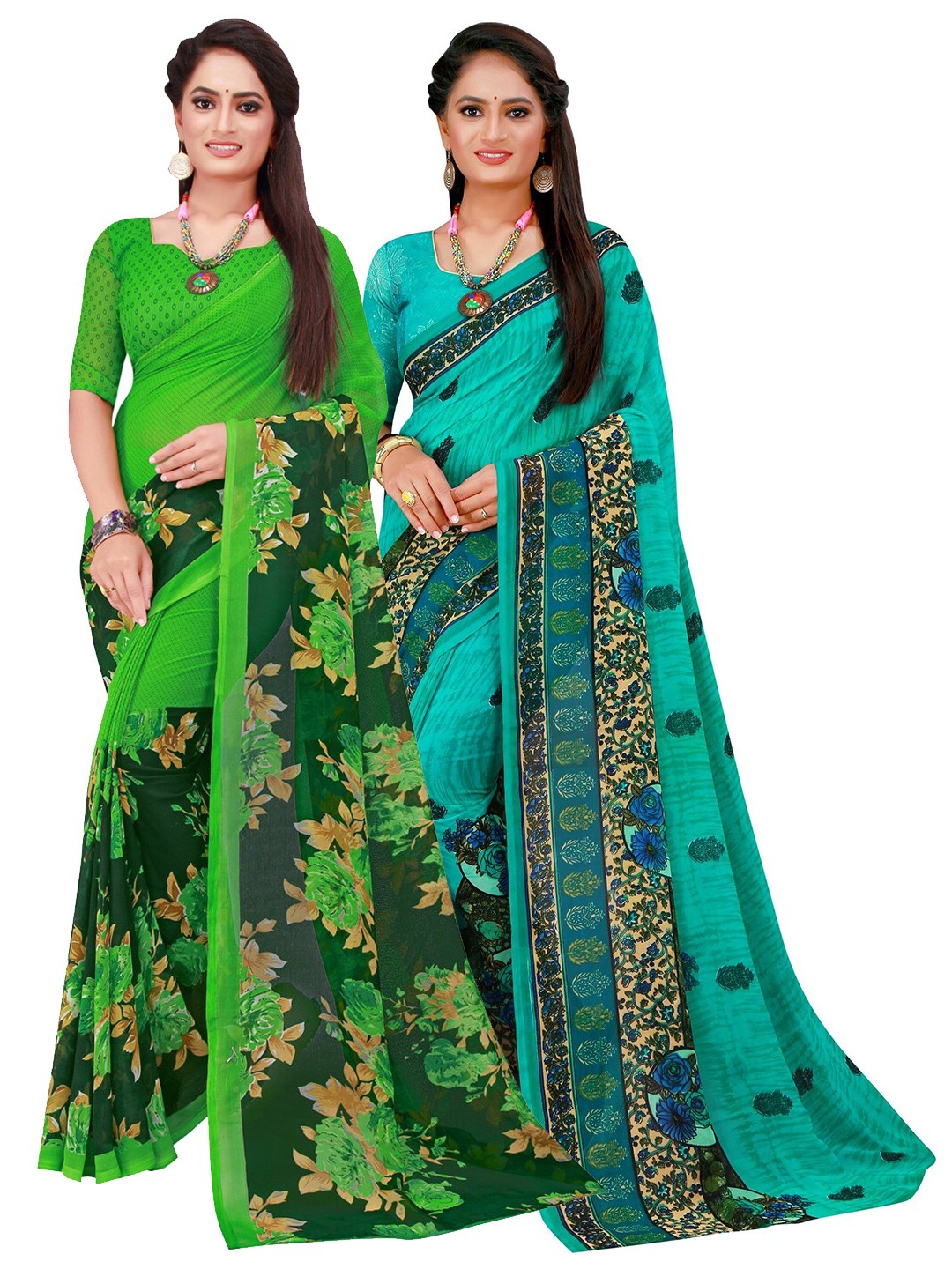 

KALINI Set of 2 Pure Georgette Saree, Green