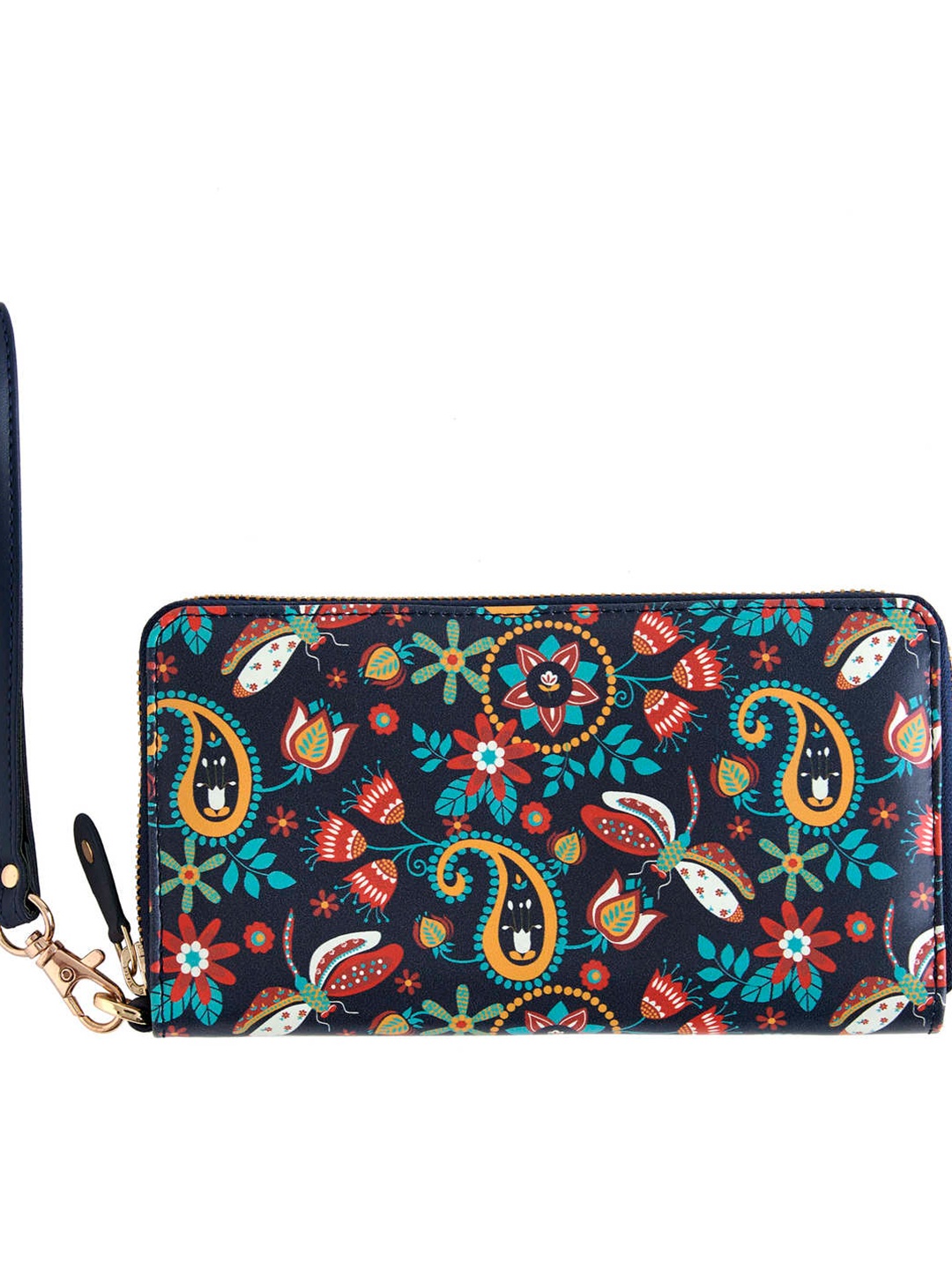 

Chumbak Women Blue & Red Ethnic Motifs Printed PU Zip Around Wallet