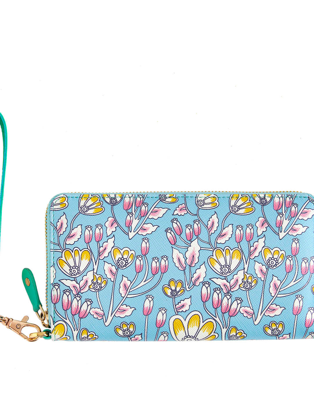 

Chumbak Women Turquoise Blue & White Floral Printed PU Zip Around Wallet