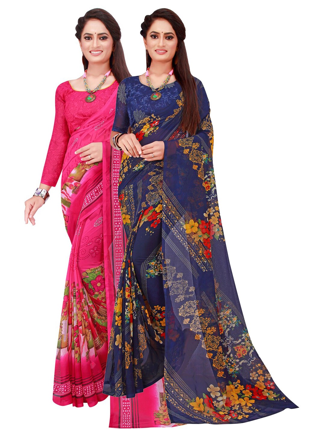

Florence Pack of 2 Pink & Navy Blue Pure Georgette Sarees