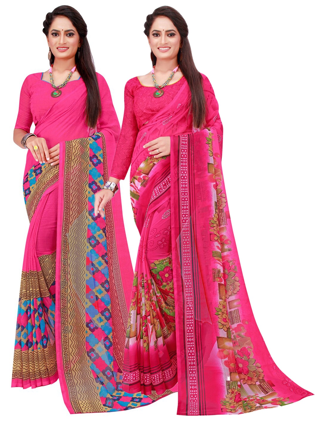 

Florence Pack Of 2 Pink & Blue Floral Printed Pure Georgette Saree