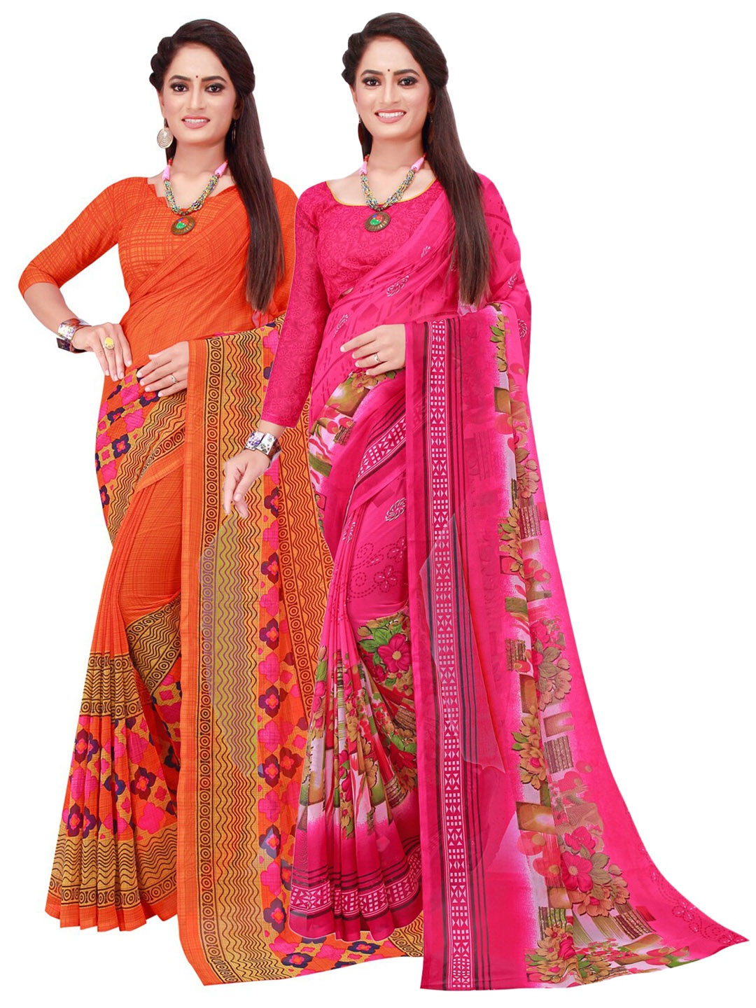 

Florence Pack of 2 Printed Pure Georgette Sarees, Magenta