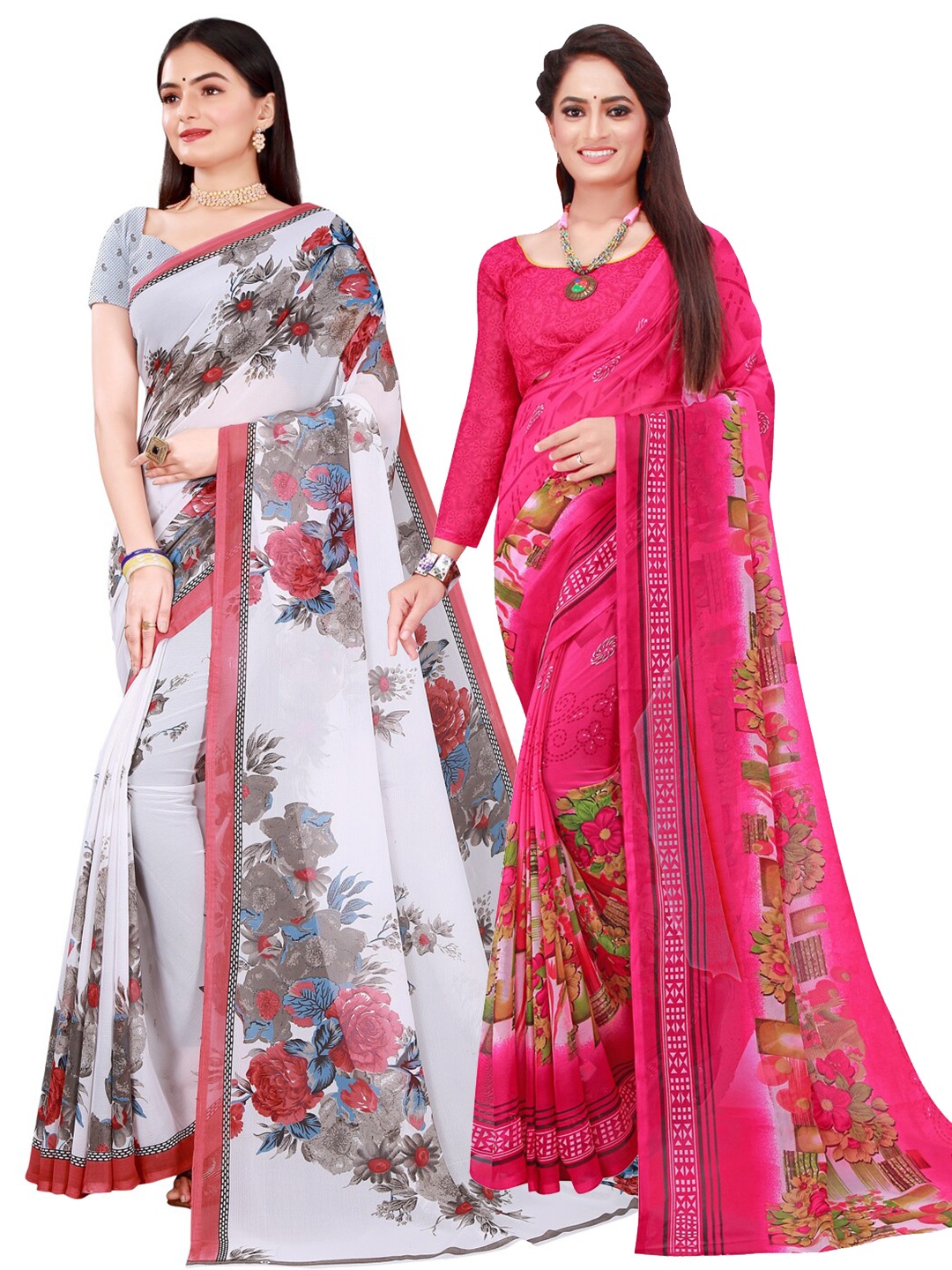 

Florence Pack of 2 Printed Pure Georgette Sarees, Magenta