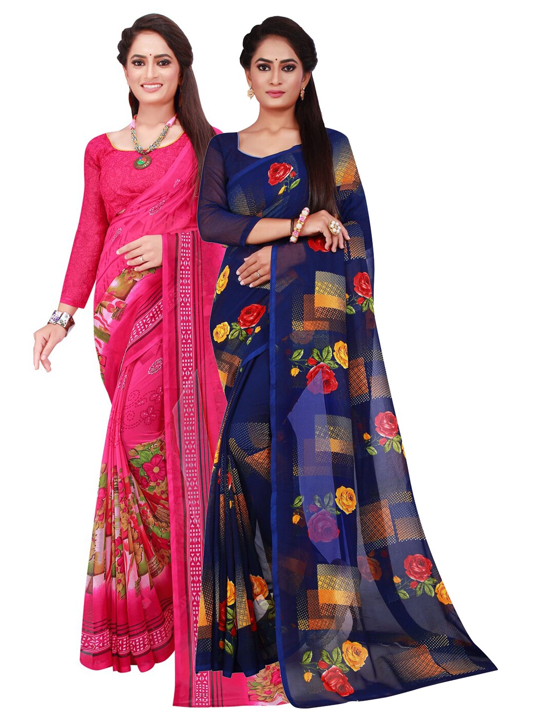 

Florence Pack of 2 Pink & Navy Blue Pure Georgette Sarees