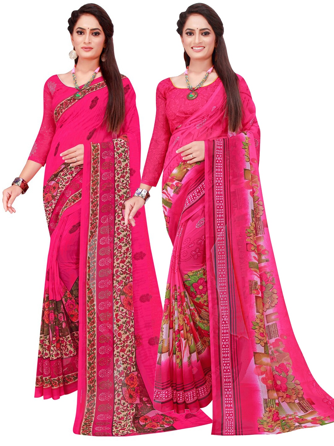 

Florence Pack of 2 Printed Pure Georgette Sarees, Magenta