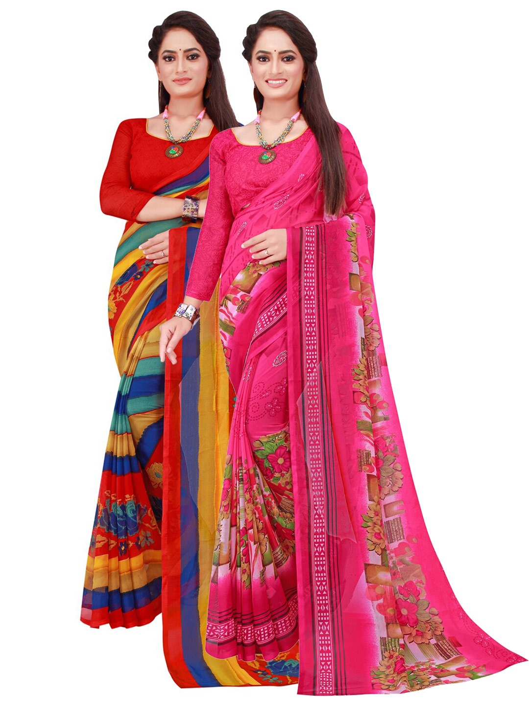 

Florence Pack of 2 Printed Pure Georgette Sarees, Magenta