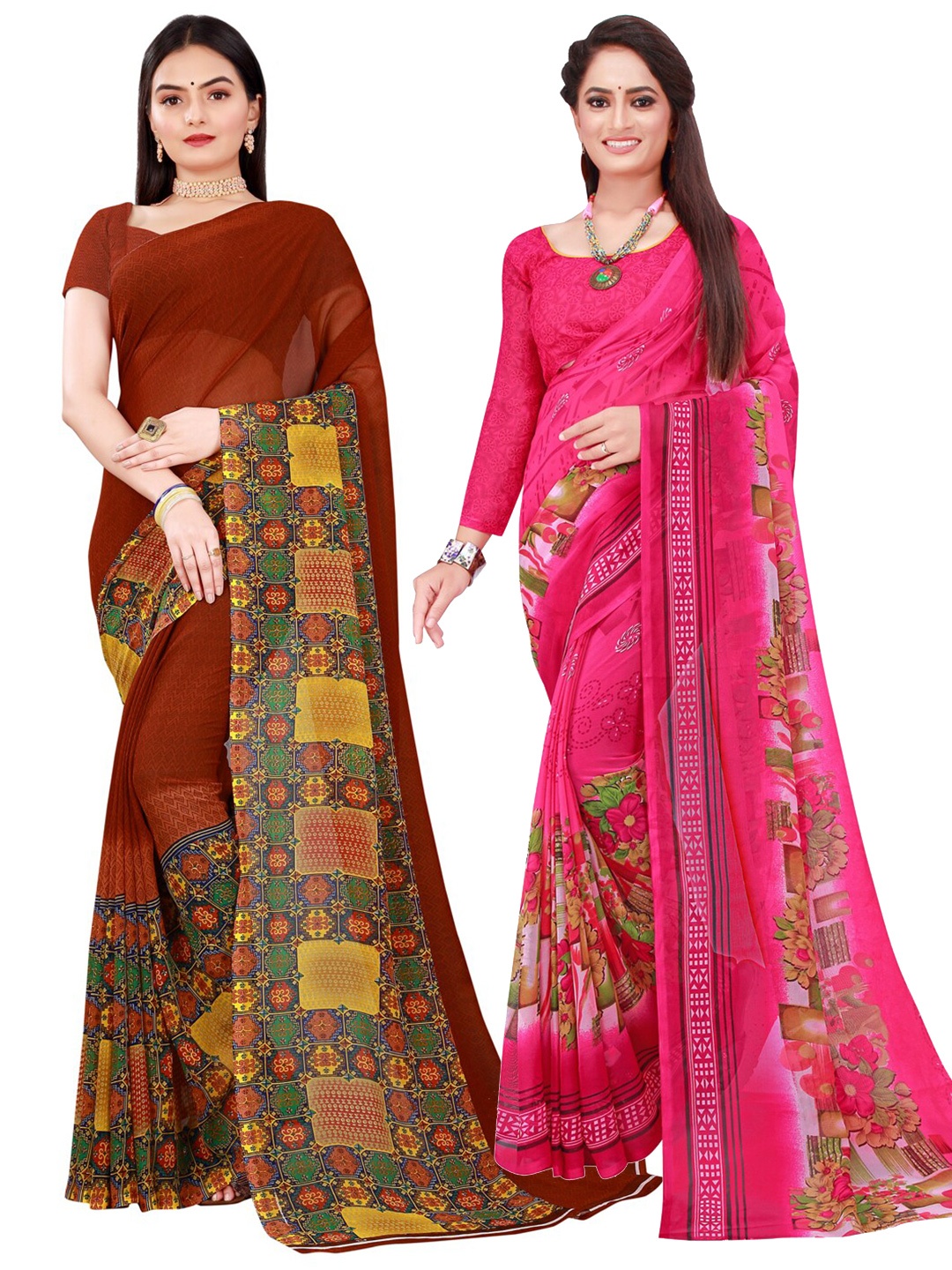 

Florence Pack of 2 Printed Pure Georgette Sarees, Magenta