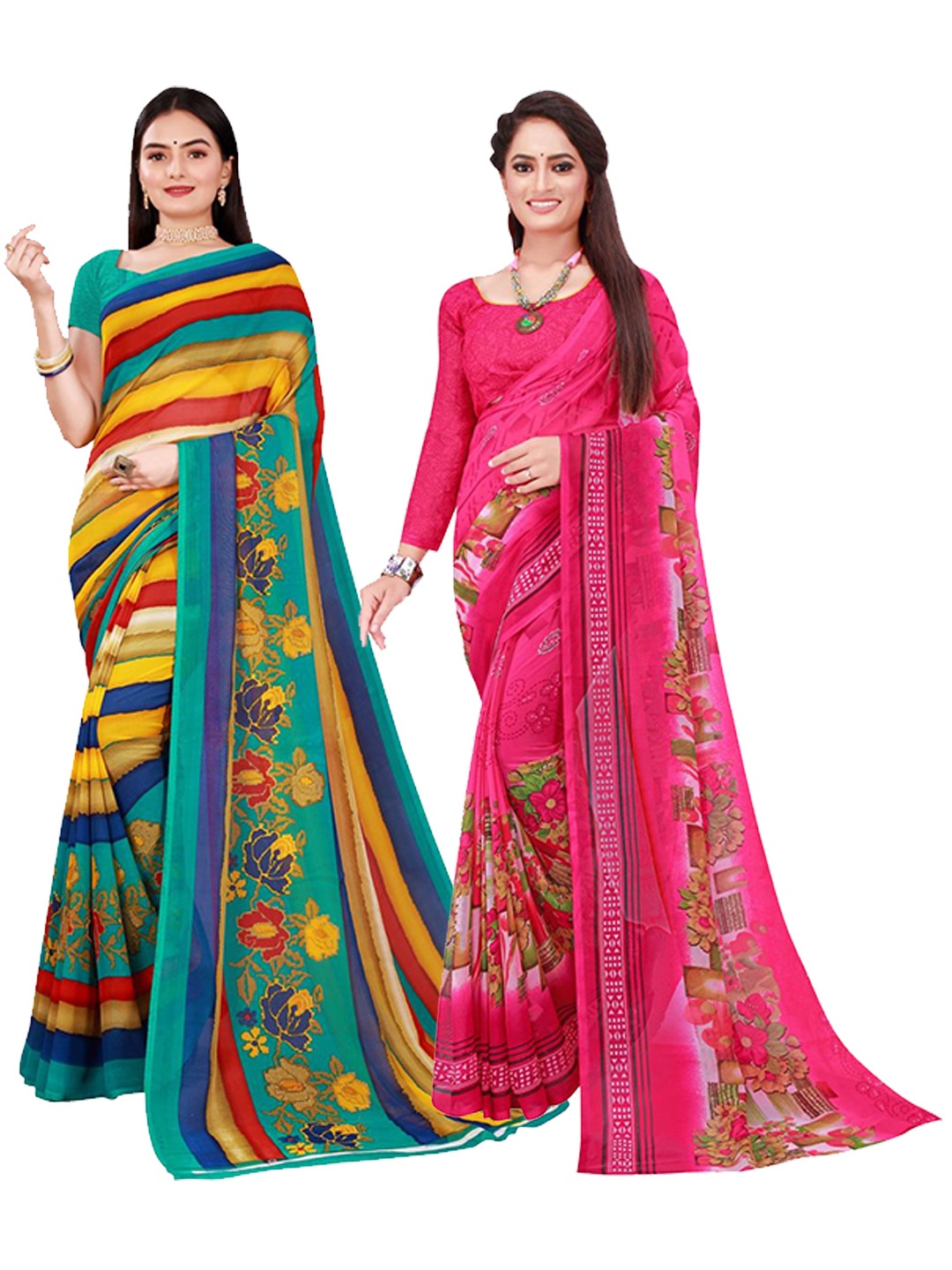 

Florence Pack of 2 Pink & Blue Pure Georgette Sarees