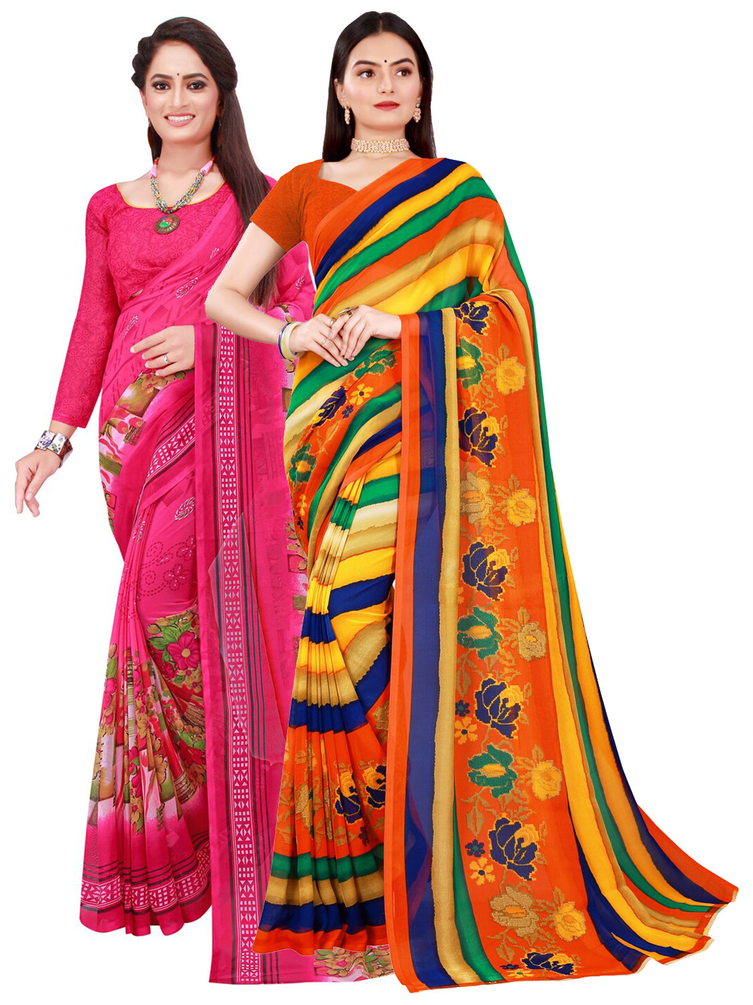 

Florence Pack of 2 Printed Pure Georgette Sarees, Magenta