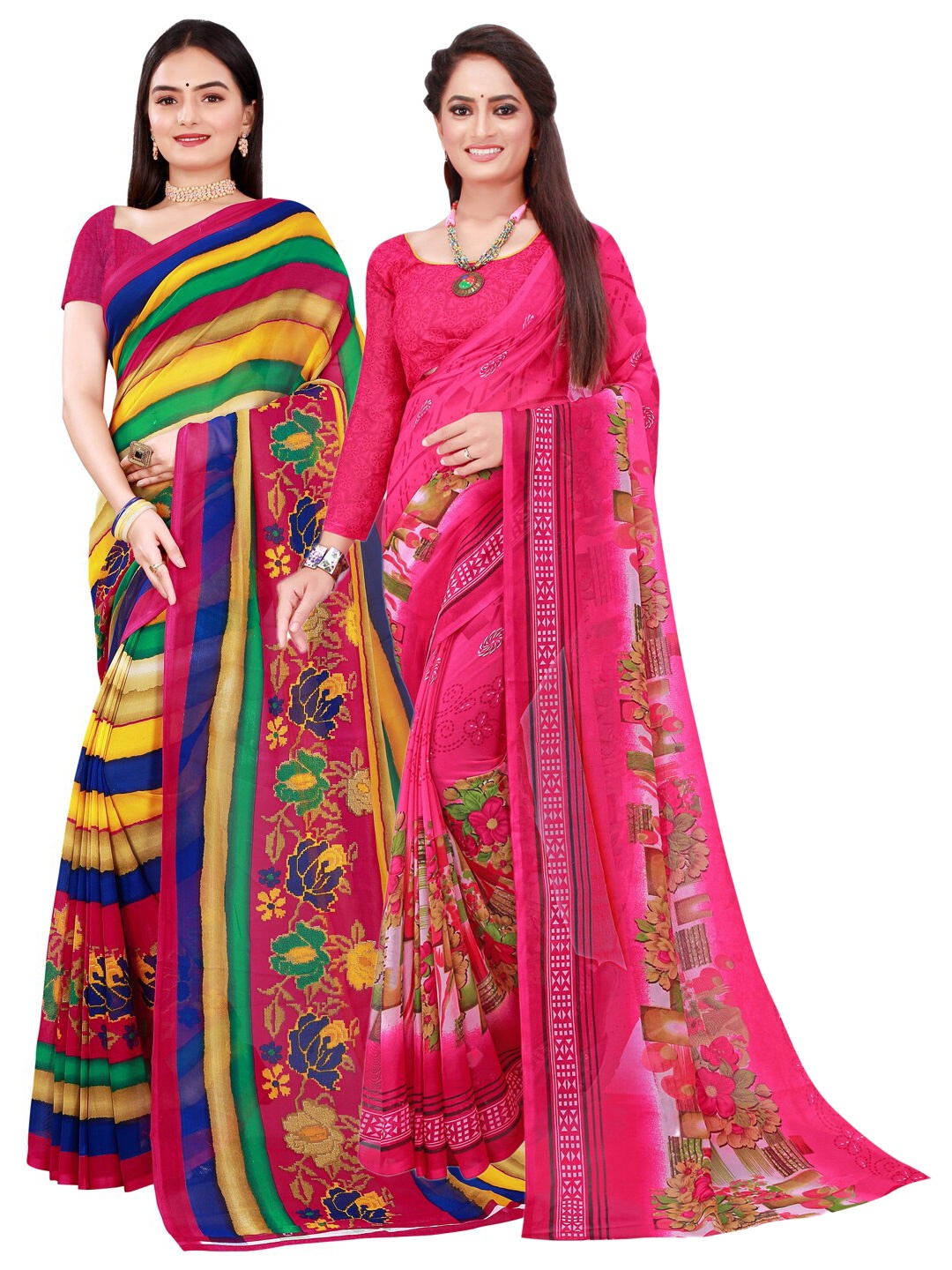 

Florence Pack Of 2 Pink & Magenta Pure Georgette Saree