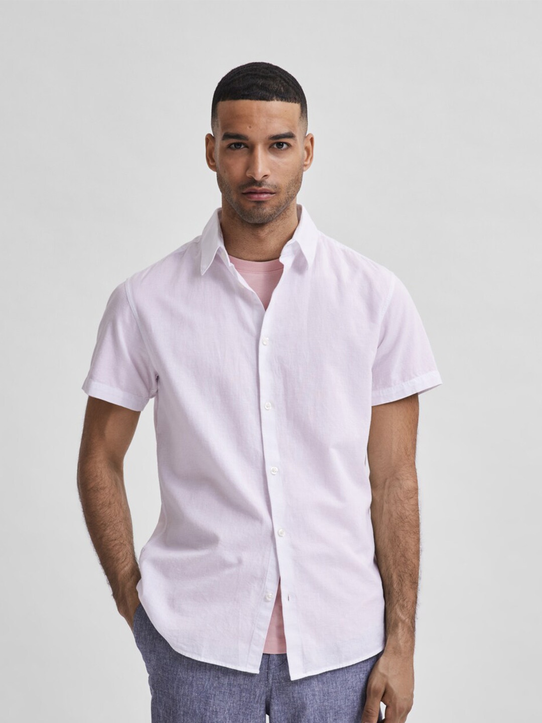 

SELECTED Men White Organic Cotton Casual Shirt