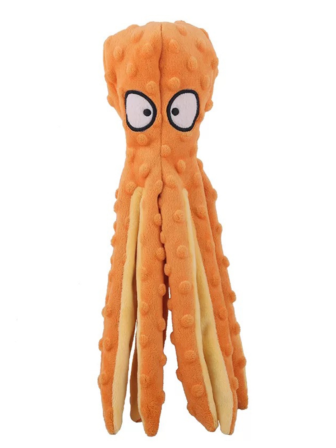 

PAWCHIE Orange No Stuffing Crinkle Plush Squeaky Octopus Shaped Dog Toy