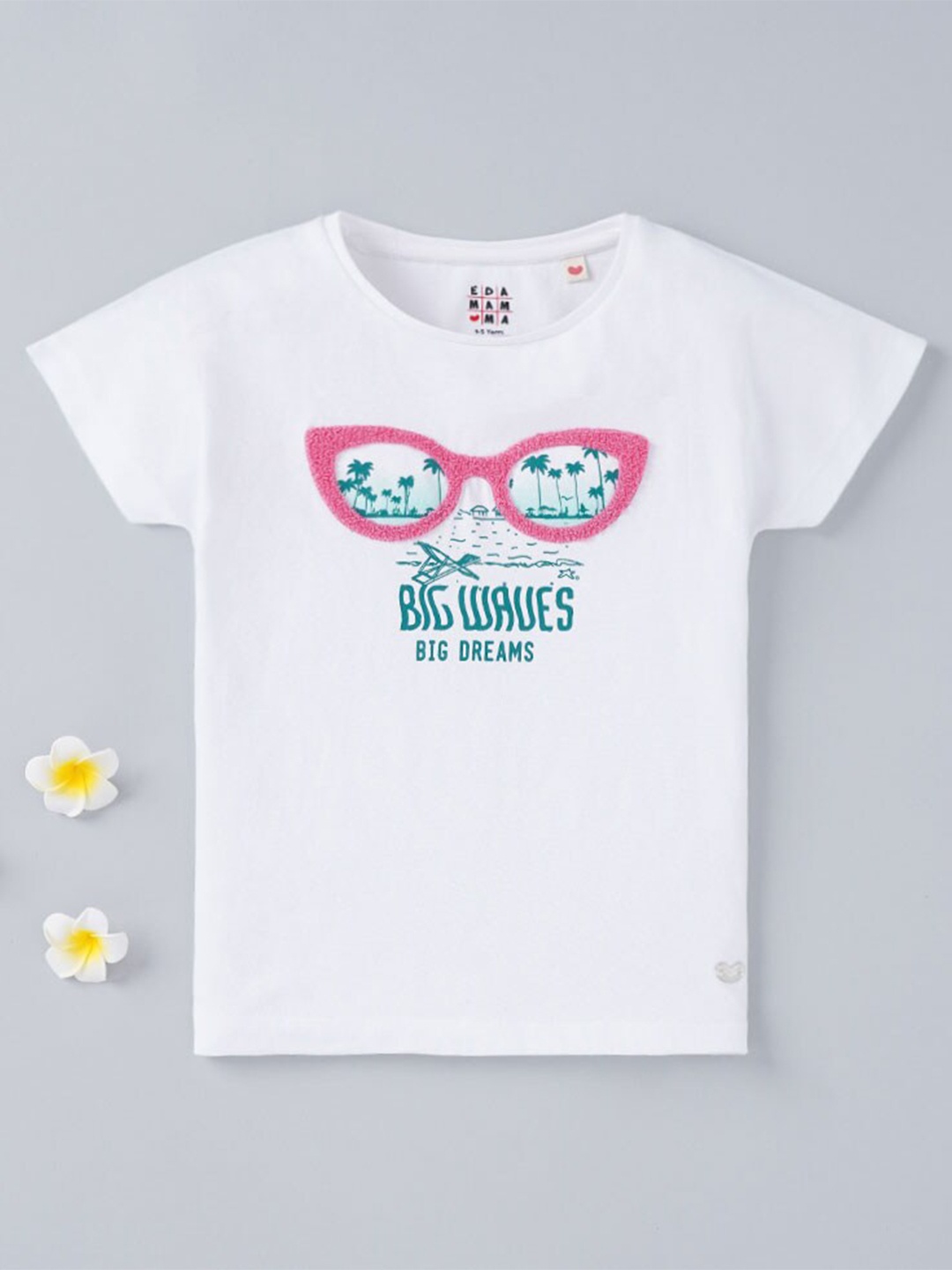 

Ed-a-Mamma Girls White Printed Cotton T-shirt