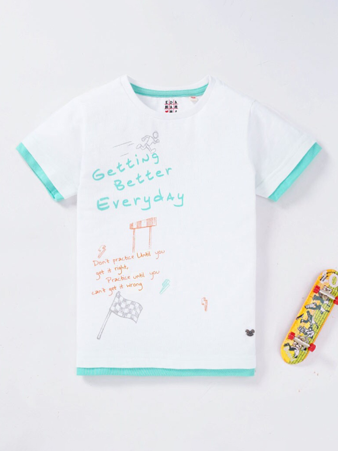 

Ed-a-Mamma Boys Green & White Typography Printed Cotton T-shirt
