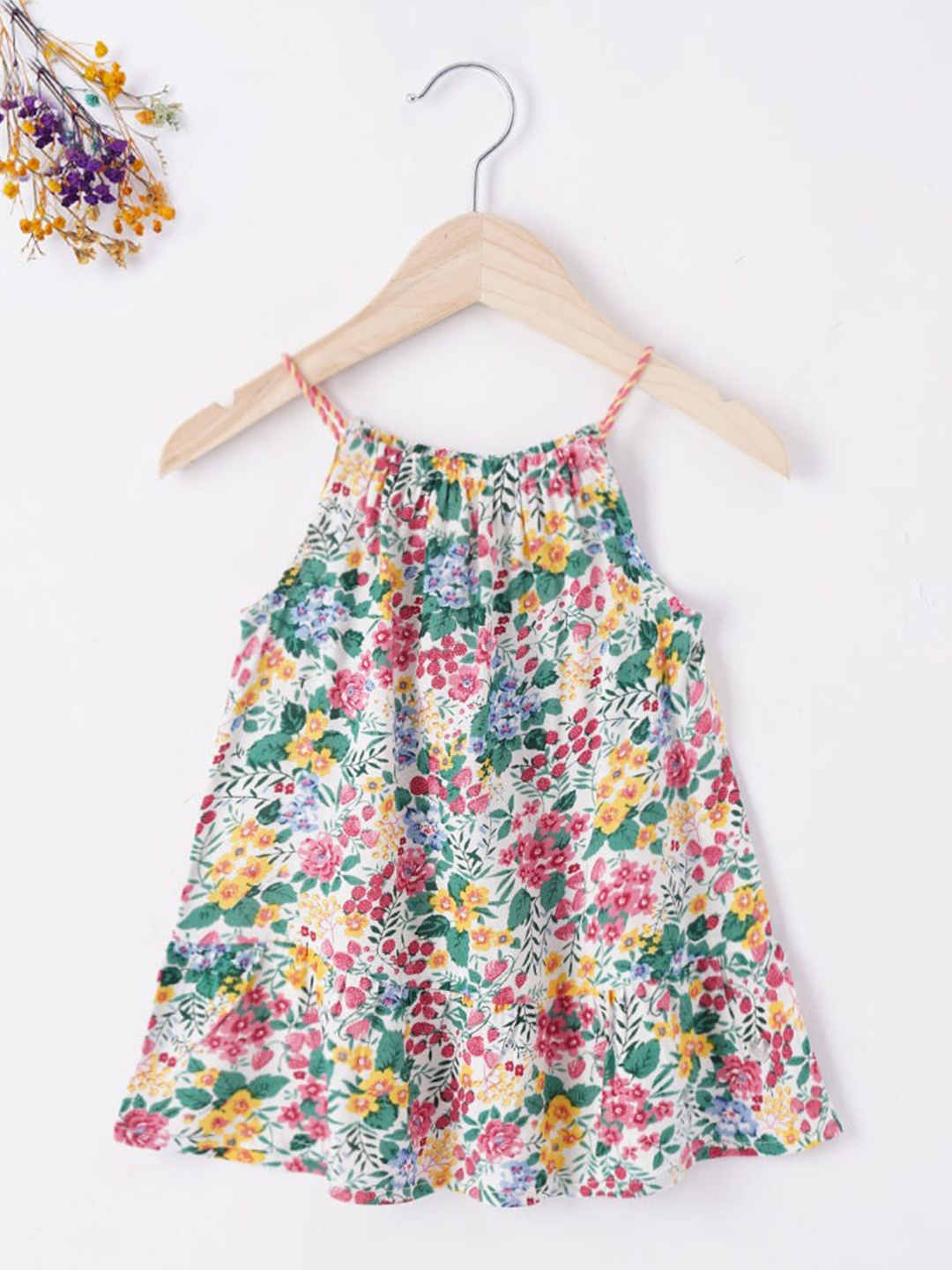 

Ed-a-Mamma Girls White & Green Floral Printed Top