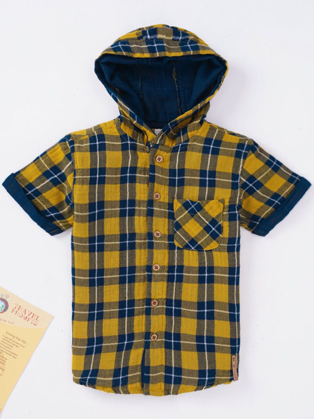 

Ed-a-Mamma Boys Yellow & Navy Blue Premium Tartan Checked Cotton Casual Shirt