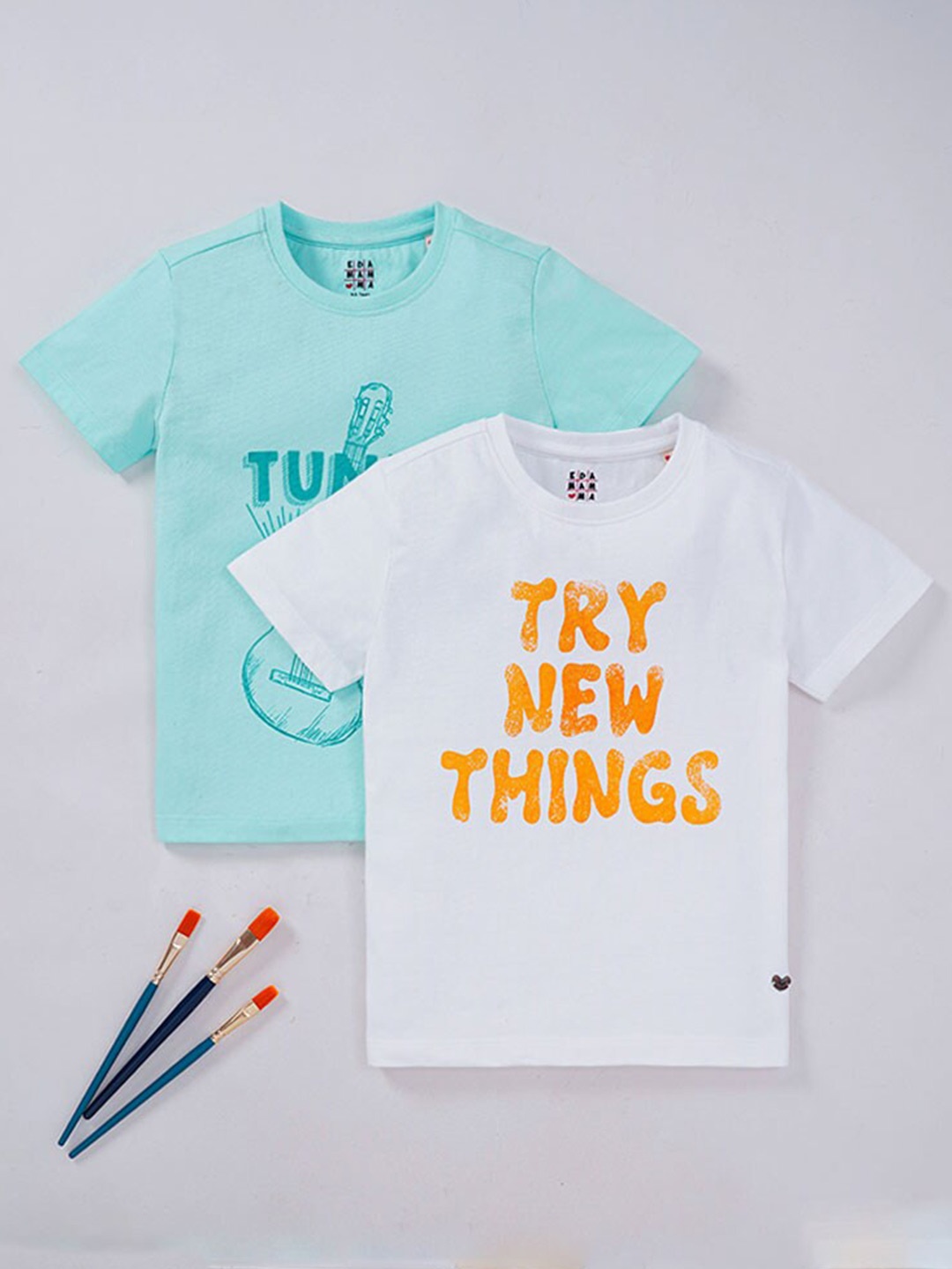 

Ed-a-Mamma Boys Blue & White Typography Pack of 2 Printed T-shirt