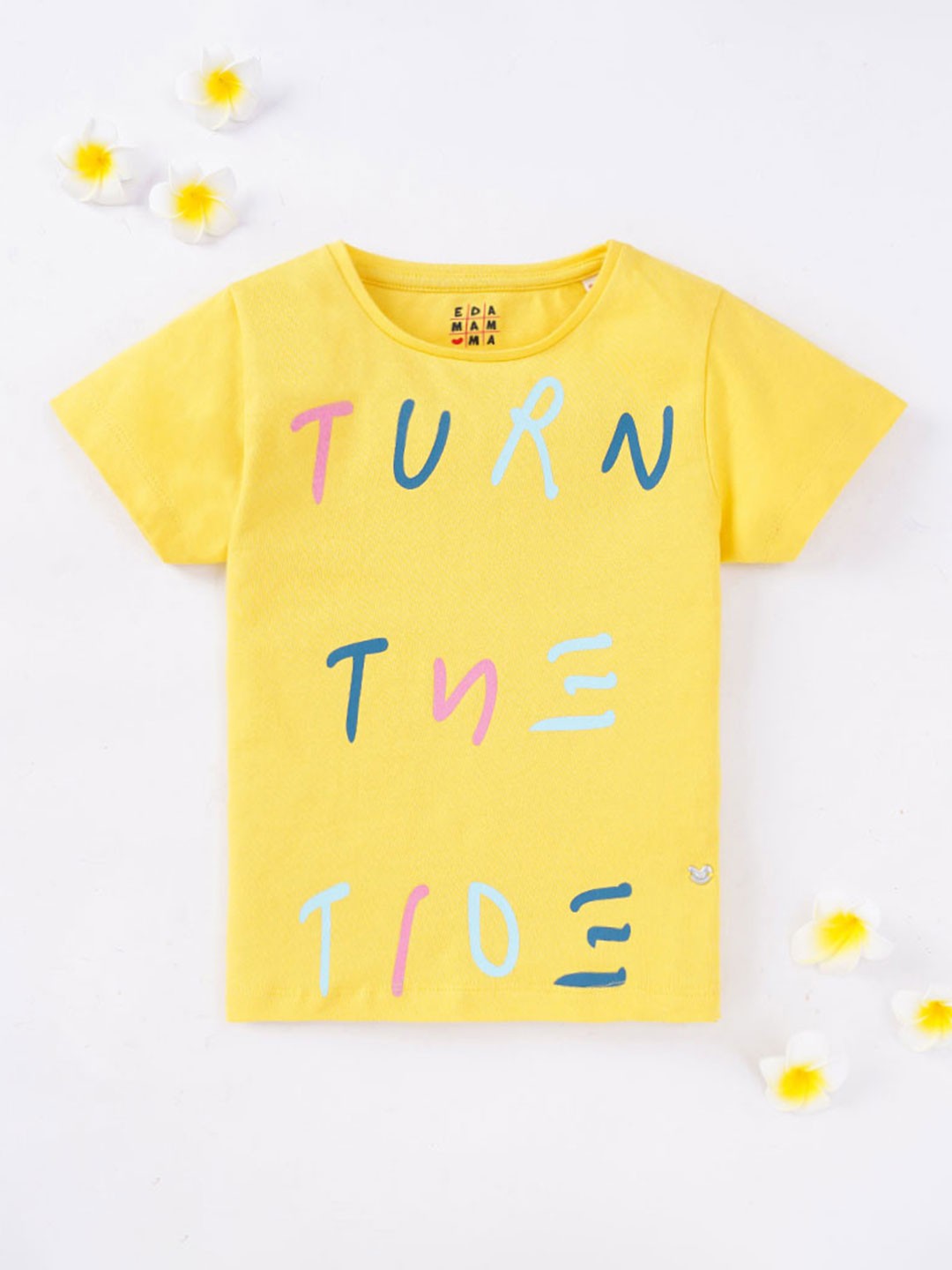 

Ed-a-Mamma Girls Yellow Typography Printed T-shirt