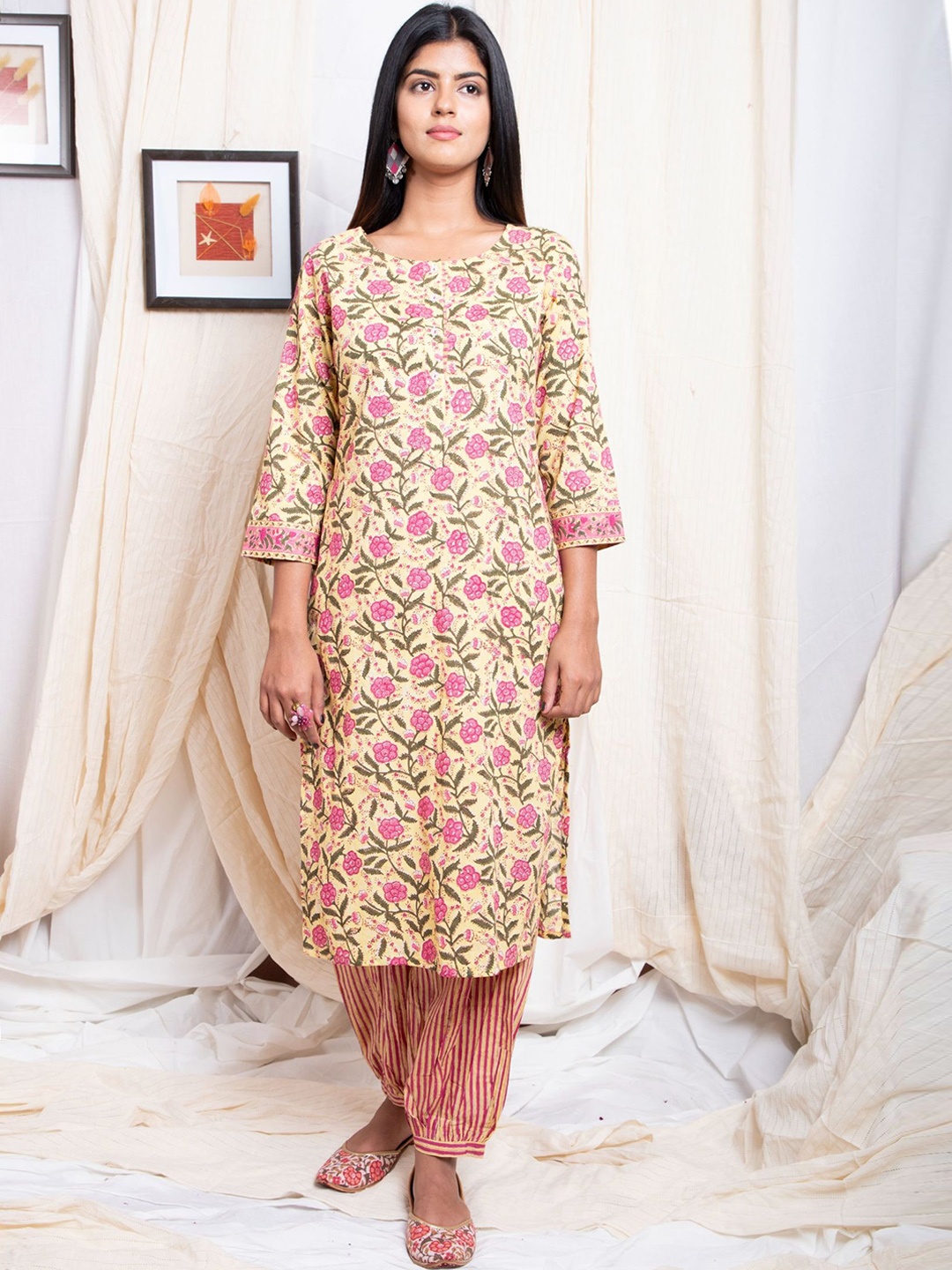 

Shuddhi Women Multicoloured Floral Printed Pure Cotton Kurta with Salwar & With Dupatta, Multi