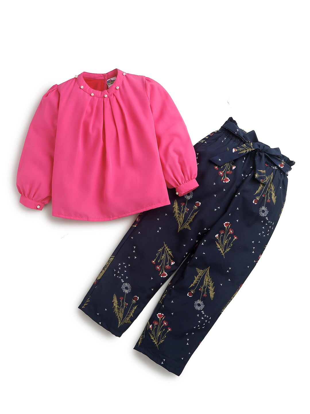 

Hopscotch Girls Navy Blue & Pink Printed Top with Palazzos
