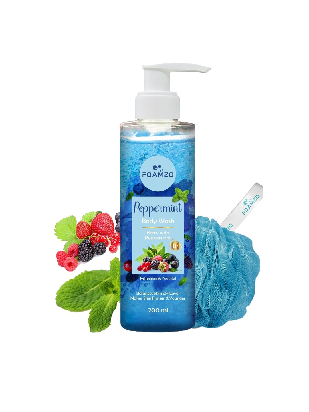 

FOAMZO Peppermint Body Wash with Berries Extract 200 ml, Blue