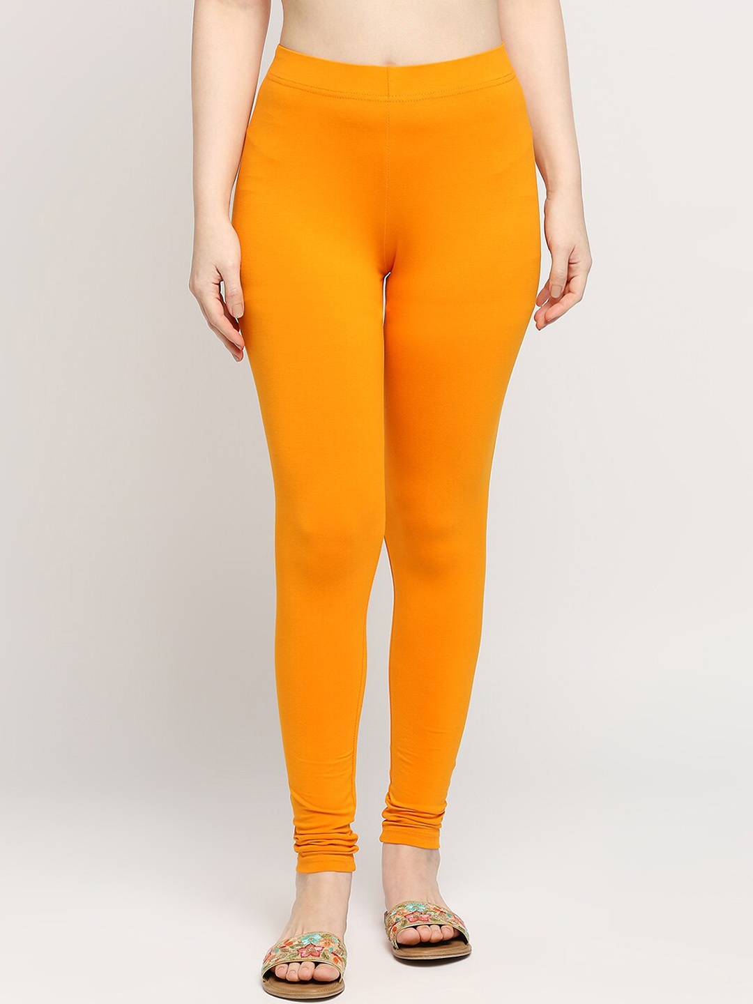 

ZRI Women Orange Solid Churidar Leggings