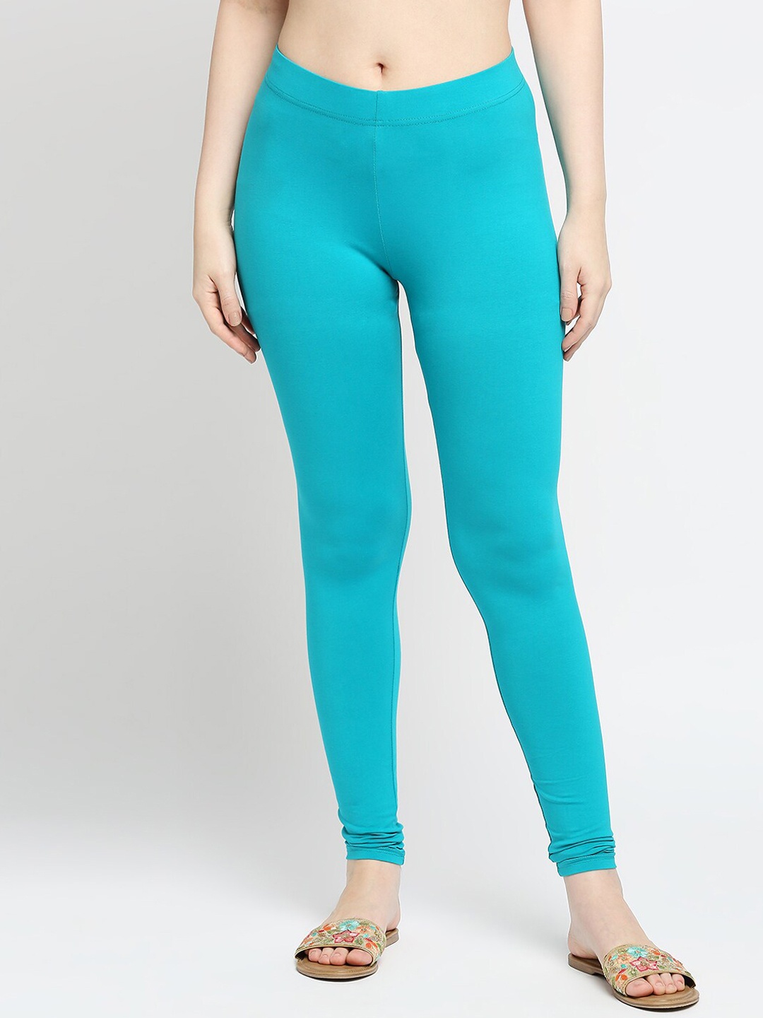 

ZRI Women Turquoise Blue Solid Cotton Churidar Length Leggings