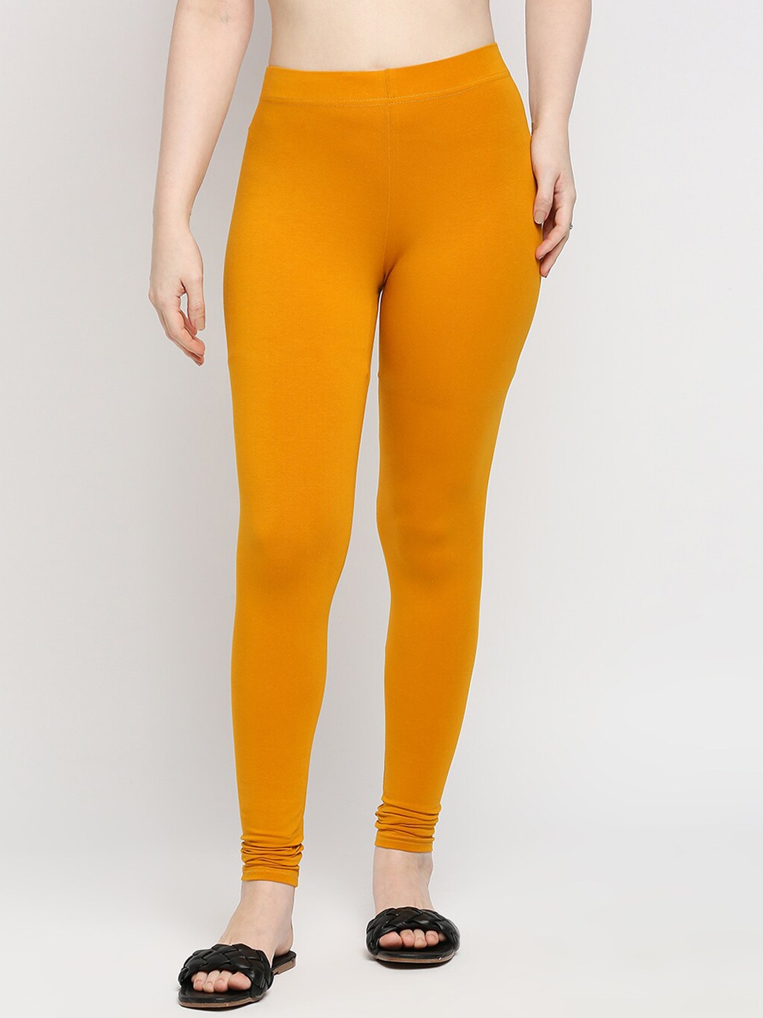 

ZRI Women's Mustard-Yellow Solid Churidar-Length Leggings