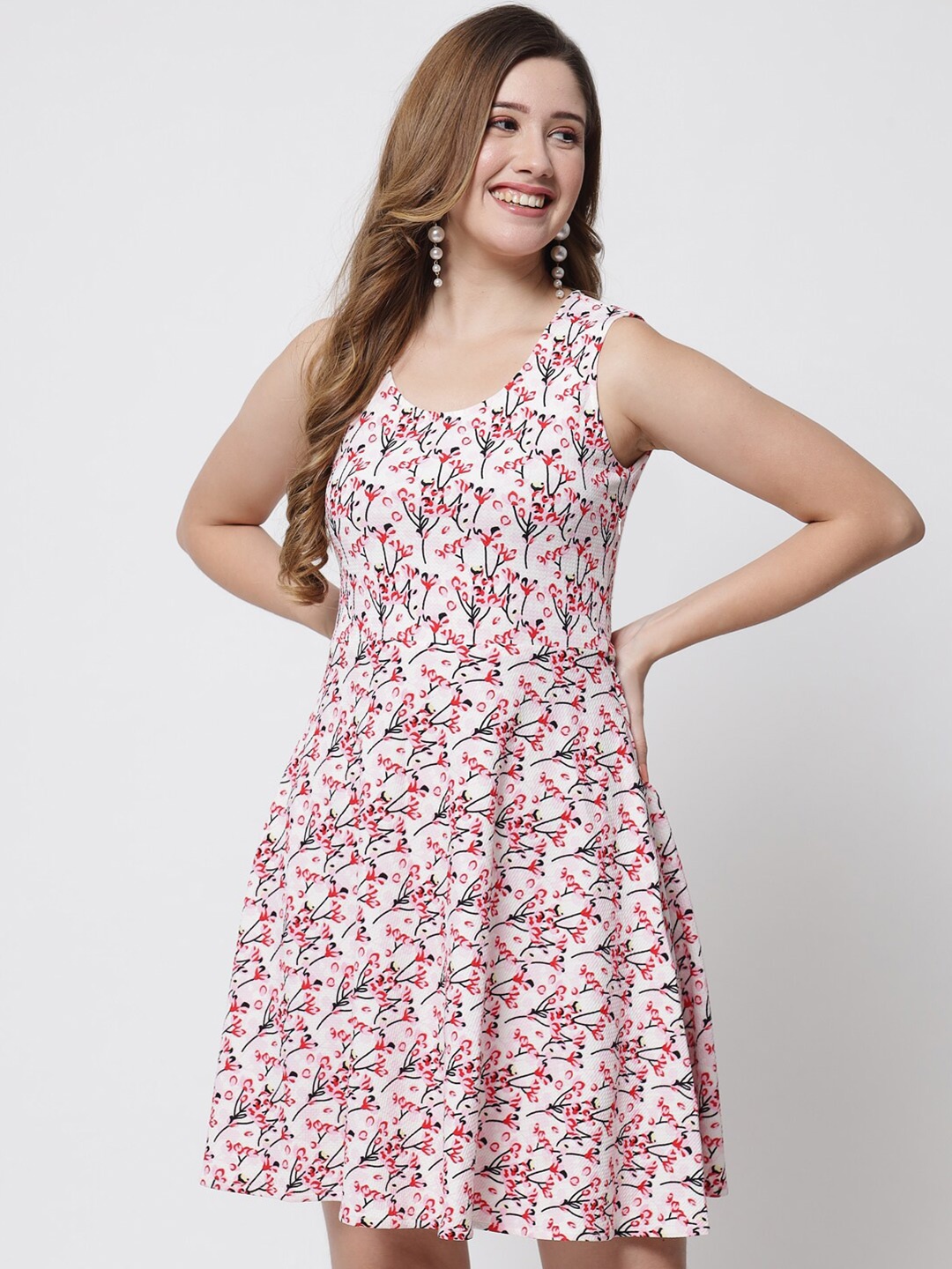 

PURYS White Floral Print Skater Dress