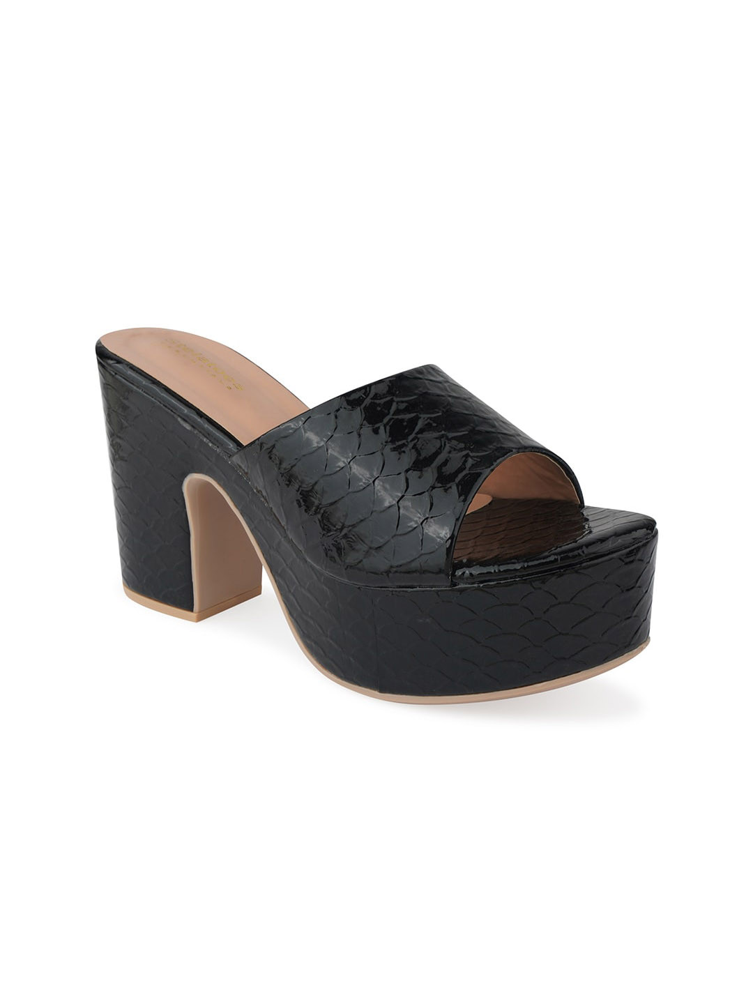 

Stelatoes Black Printed PU Block Sandals