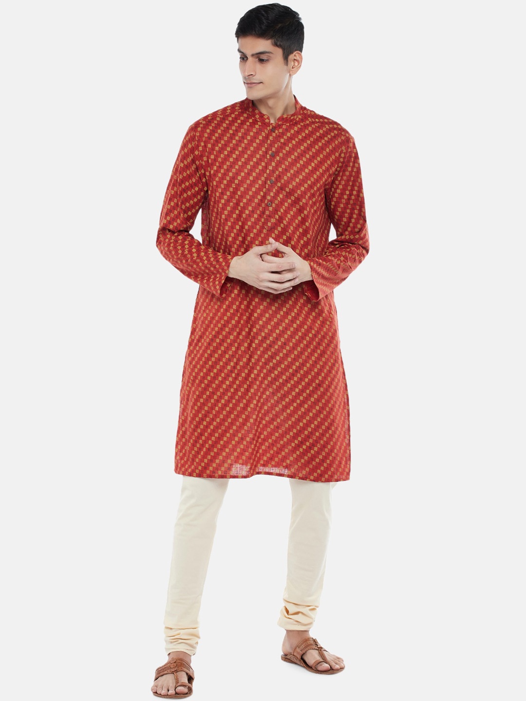 

indus route by Pantaloons Men Rust Checked Kurta