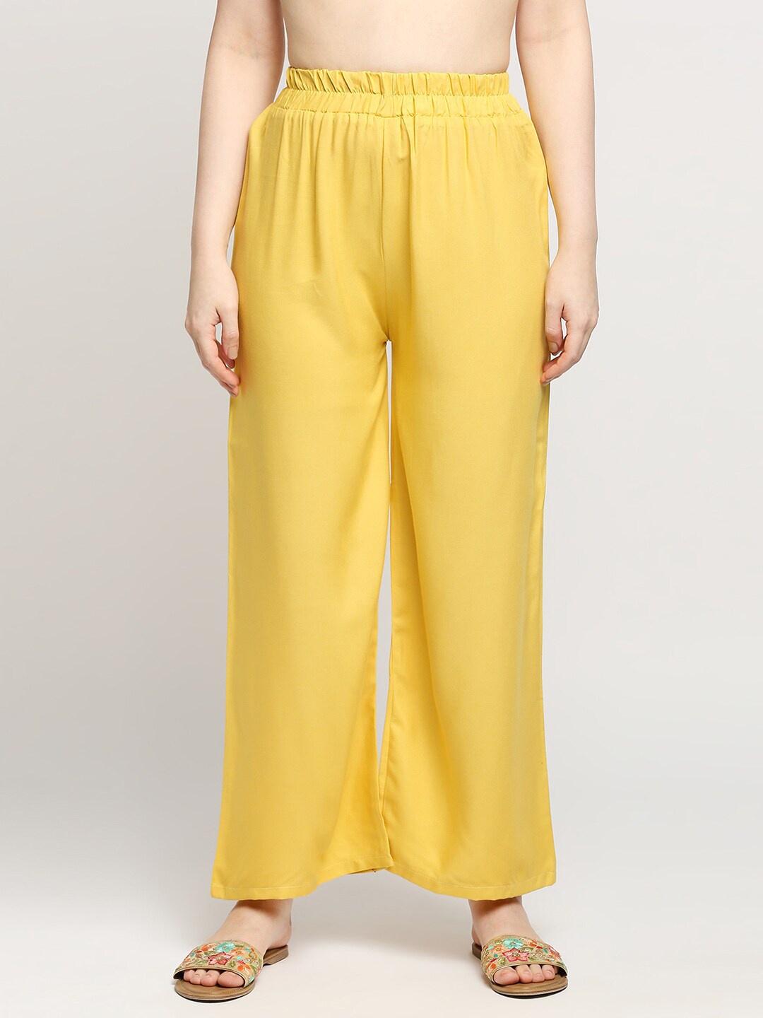 

ZRI Women Yellow Solid Knitted Ethnic Palazzos