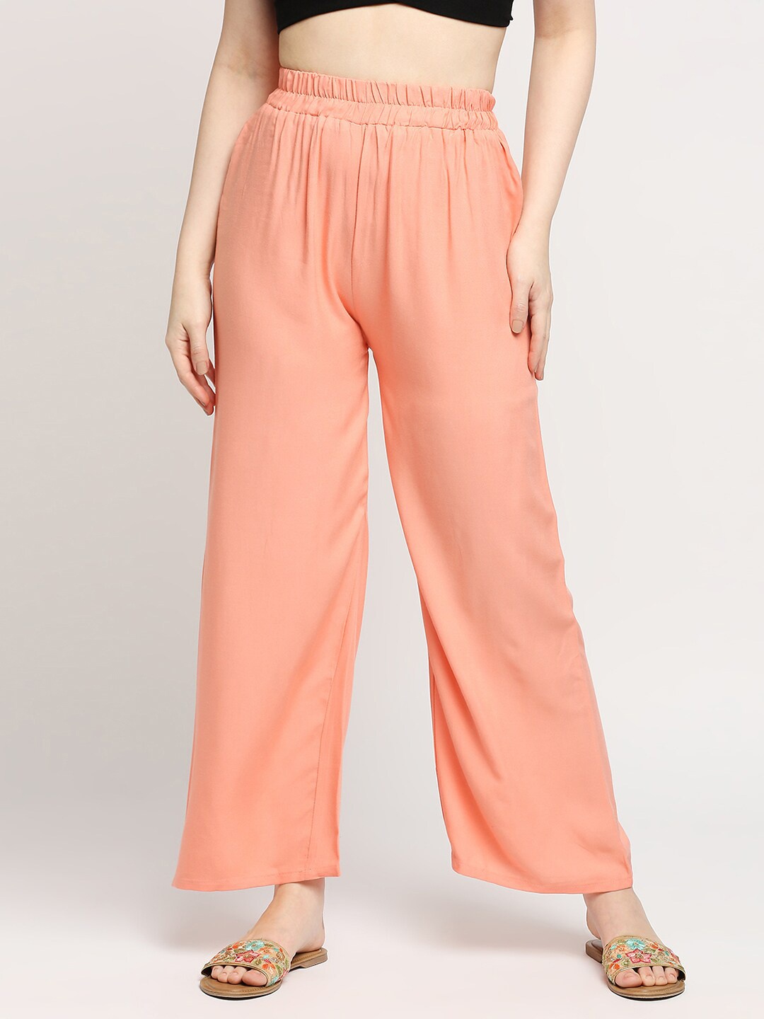 

ZRI Women Peach-Coloured Knitted Ethnic Palazzos