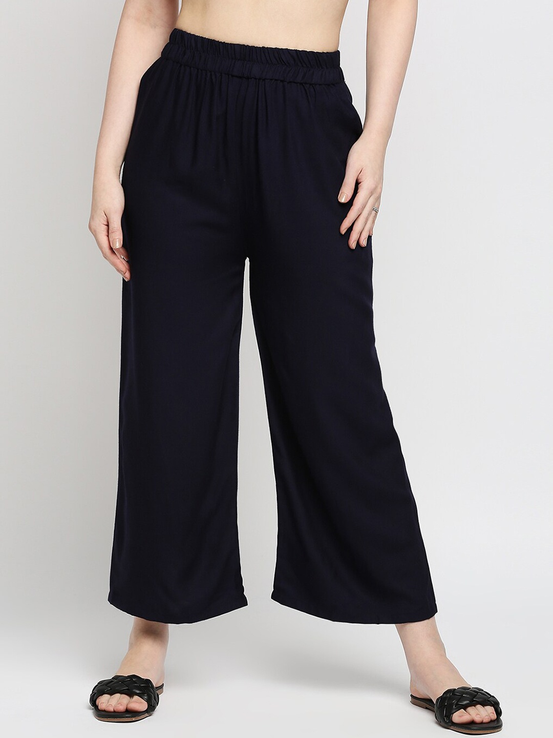 

ZRI Women Navy Blue Solid Smart Trousers