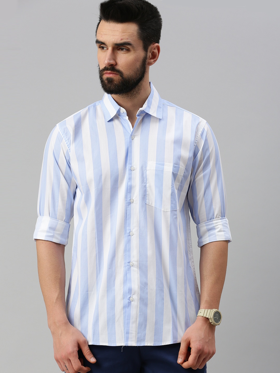 

PEPPYZONE Men Blue Standard Striped Casual Shirt