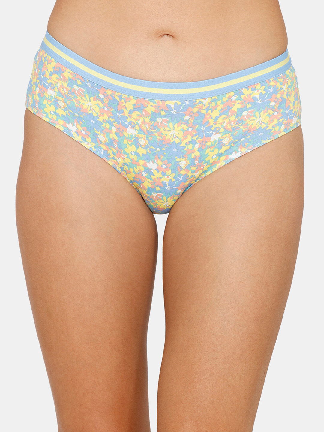 

Zivame Women's Blue & Yellow Printed Pure Cotton Hipster Briefs